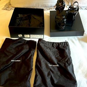 Black, YSL classic strappy stiletto.